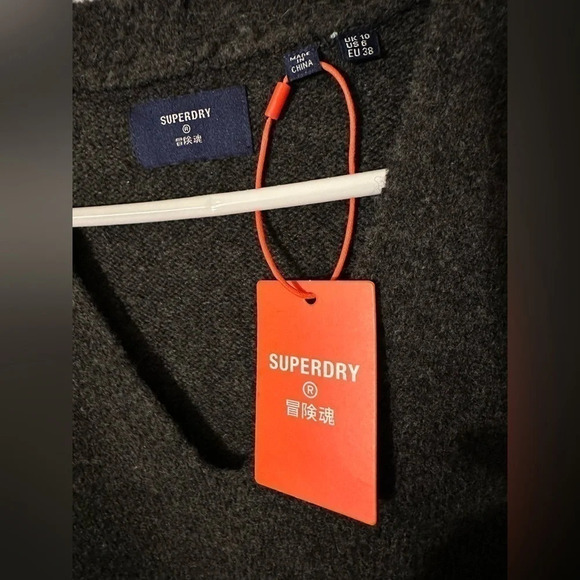 ‼️NWT‼️ Superdry Isabella Slouch SOFT V Neck Knit Sweater US 6 Dark Gray Warm - Picture 2 of 7